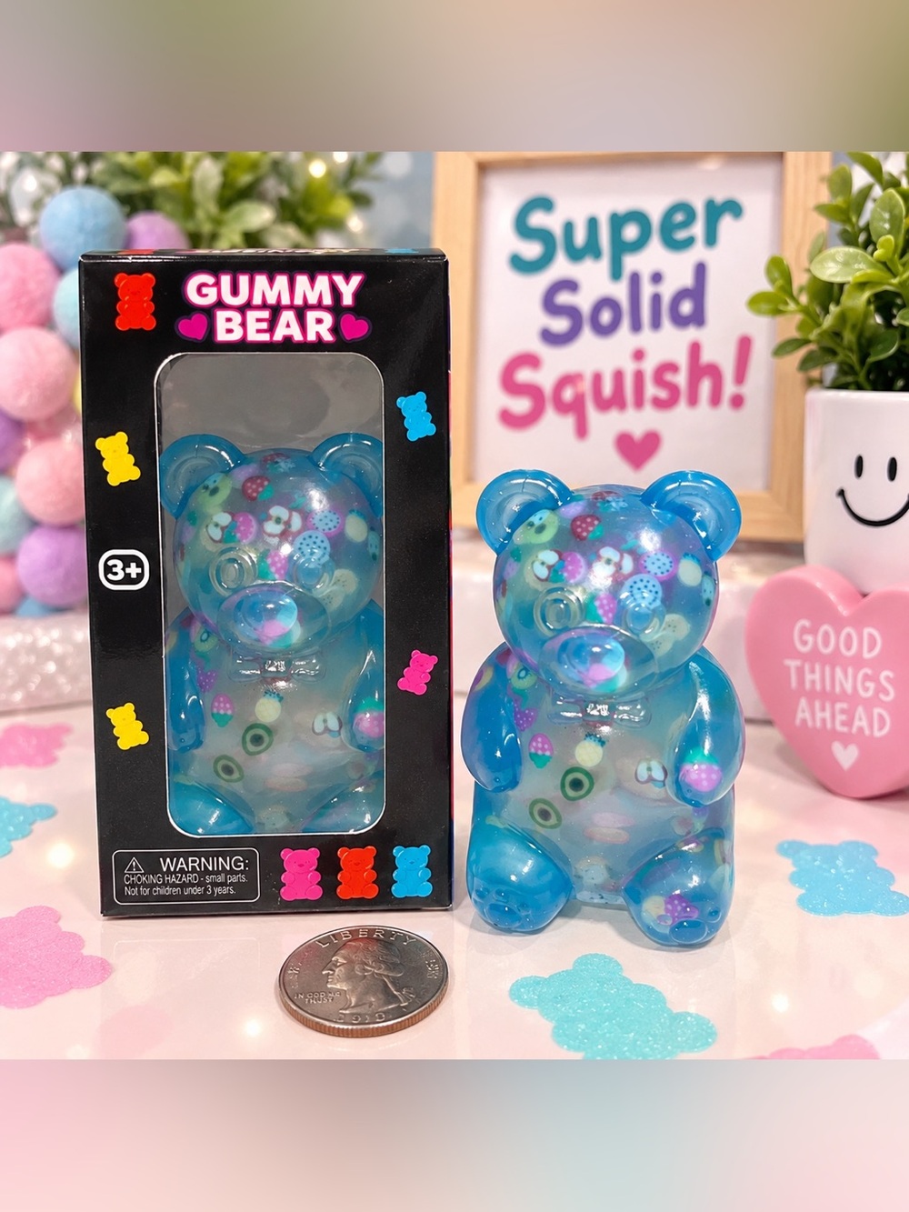 Super Solid Squish Gummy Bear Blue Fruit Squishy Collectible Toy